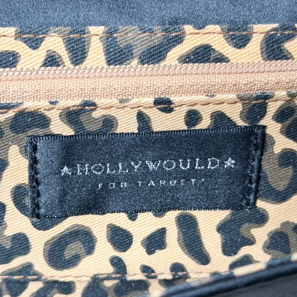 Hollywould for Target Clutch Bag Womens OS Black‎ Satin Bow Leopard Print Lining